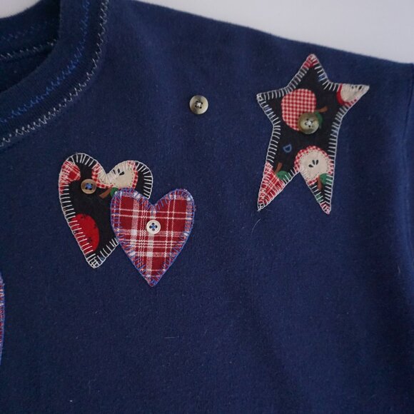 Vintage Hanes Navy Patchwork Heart Teddy Apple Sweatshirt Grandma Coquette 2X - Picture 10 of 11